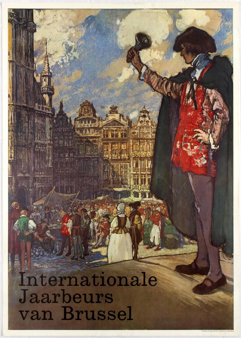 Travel Poster Brussels International Fair: Original vintage advertising poster promoting the Brussel International Fair. Good condition, small tears on left margin, few spots on margins. Country: Belgium. Year: 1960s. Designer: Unknown. Size (