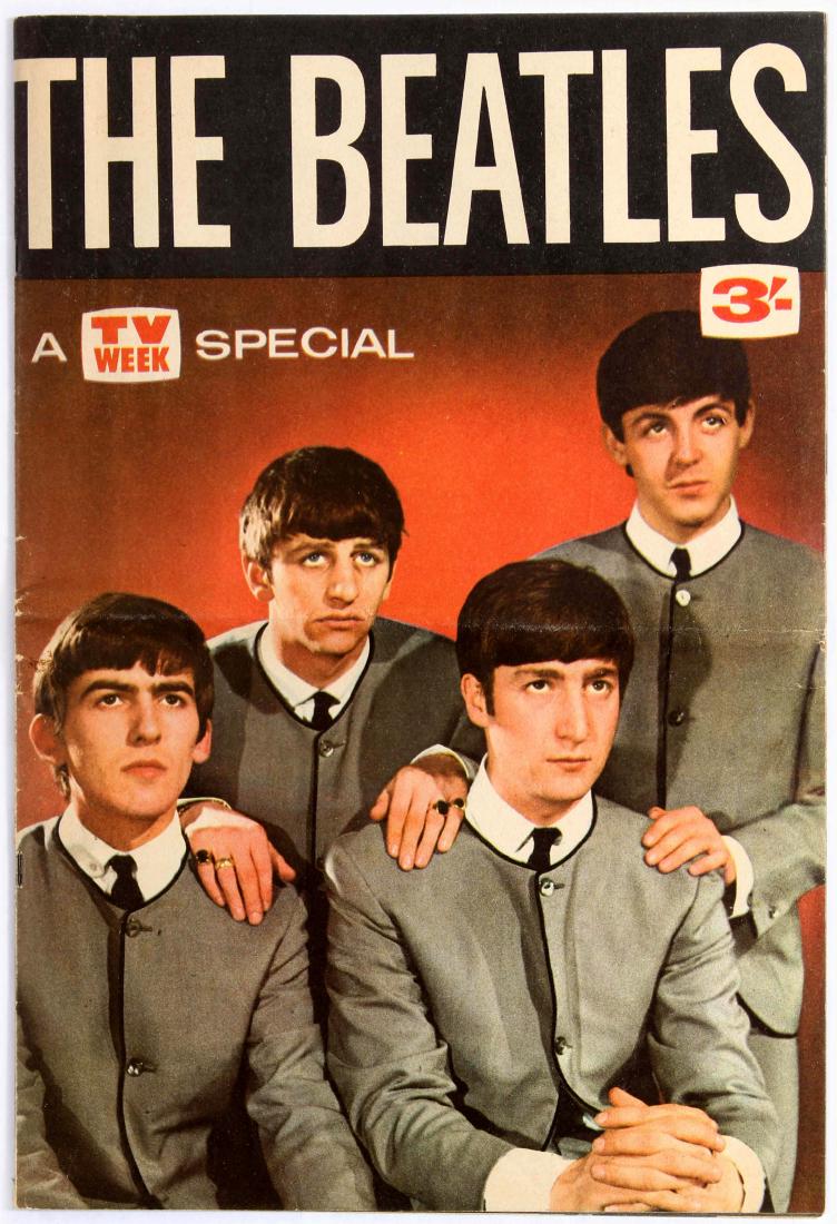 Three Advertising Magazines Beatles Lennon Harrison: Group of three original vintage advertising magazines: Item 1. Original vintage advertising Australian magzine: The Beatles A TV Week Special. Good condition, folded, small tears and scratches on marg