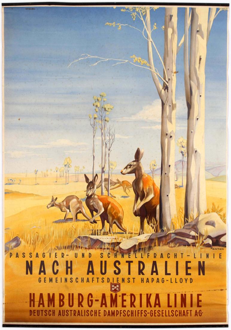Travel Poster HAPAG Cruise Line Anton Australia: Original vintage travel poster advertising cruise services to Australia: passagier und schnellfracht linie nach Australien gemeinschaftsdienst Hapag Lloyd Hamburg Amerika Linie Deutsche Australische d