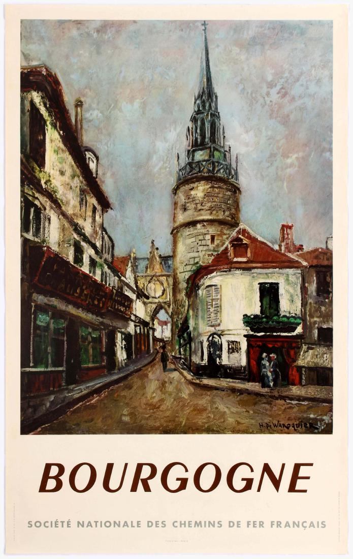 Travel Poster Burgundy Wine France Railway SNCF: Original vintage travel advertising poster Burgundy (Bourgogne). Issued by SNCF (National French Railway Company). Burgundy is one of France's main wine producing areas. It is well known for both its