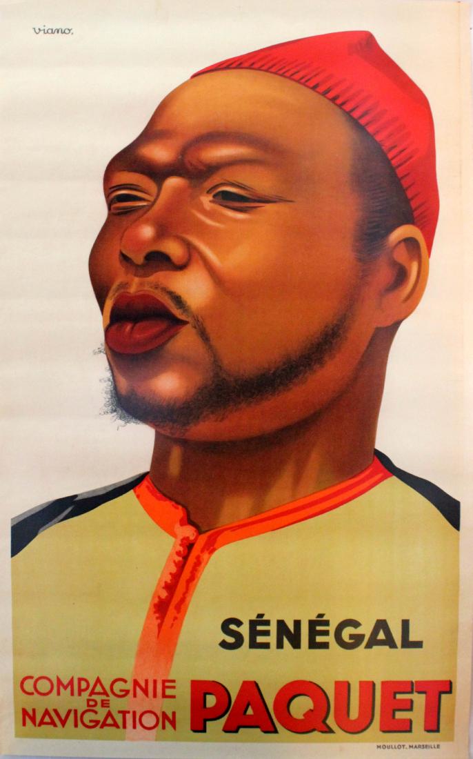 Travel Poster Senegal Africa Paquet Shipping Line: Senegal Paquet Shipping Line Original vintage travel advertising poster promoting cruises to Senegal by the Paquet shipping line - Compagnie de Navigation Paquet. Image of a man wearing a red hat. Exc