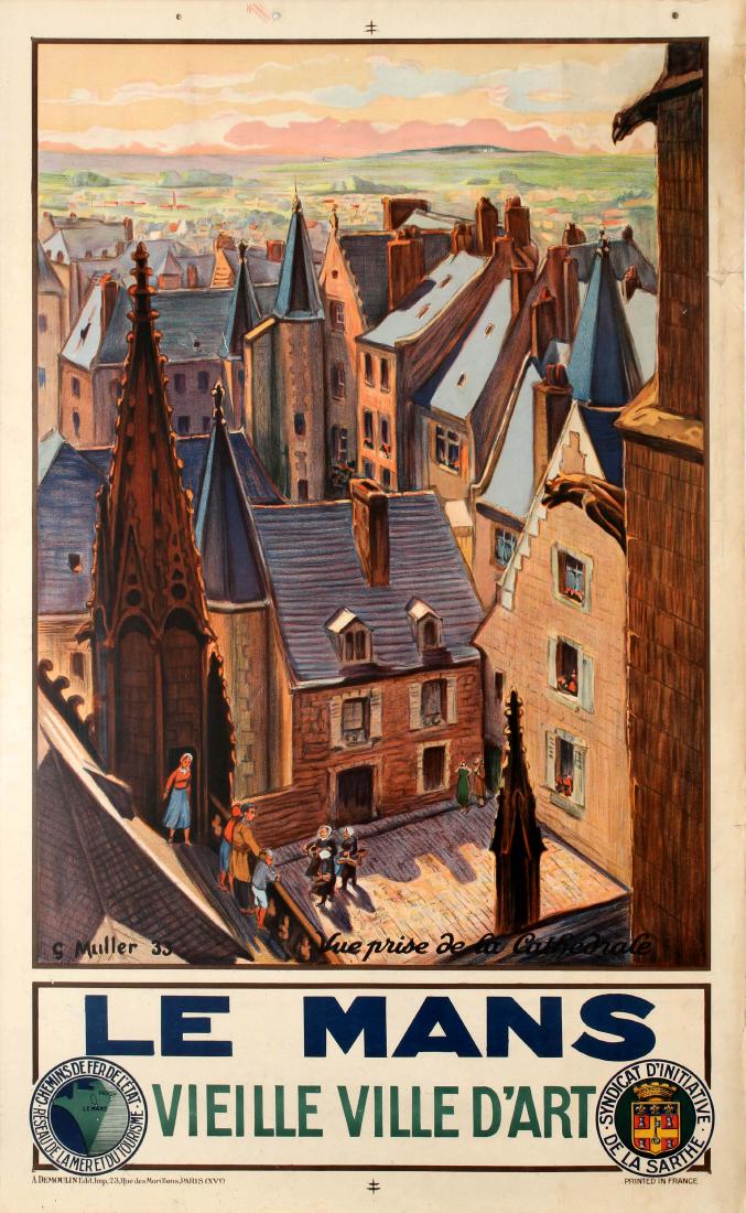 Travel Poster Le Mans Old Town of Art Vieille Ville: Le Mans Old Town of Art Vieille Ville d'Art Original vintage travel advertising poster published by French National Railways to promote the city of Le Mans in France and its historic old art town: Le