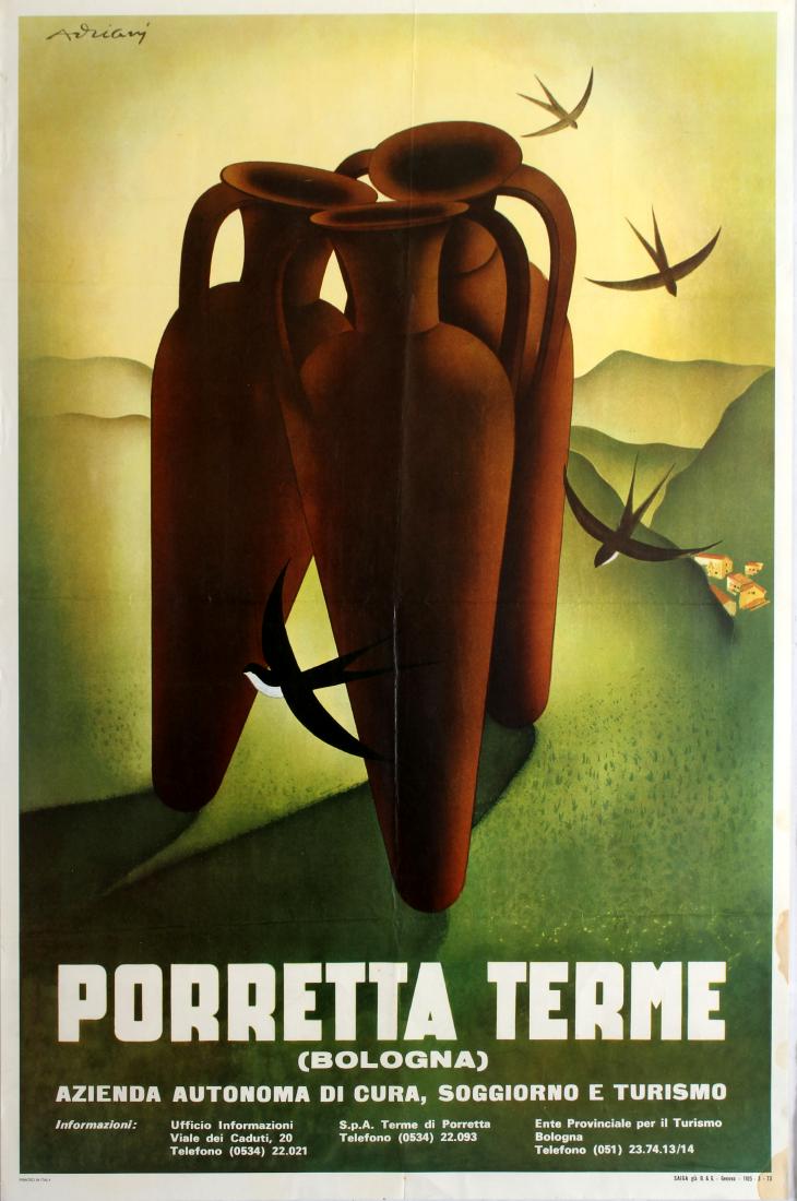 Travel Poster Porretta Terme Bologna: Porretta Terme Bologna Original vintage travel advertising poster published by the Independent Agency for Health Accommodation and Tourism - Azienda Autonoma di Cura, Soggiorno e Turismo - to promote 