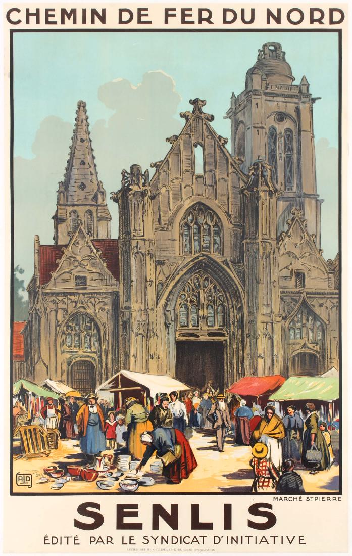 Original Vintage Travel Poster Railway France Senlis: Original vintage railway travel poster published by French railway company Senlis Chemins de Fer du Nord promoting Senlis as a tourist destination. Senlis is a commune in the Oise department in northe