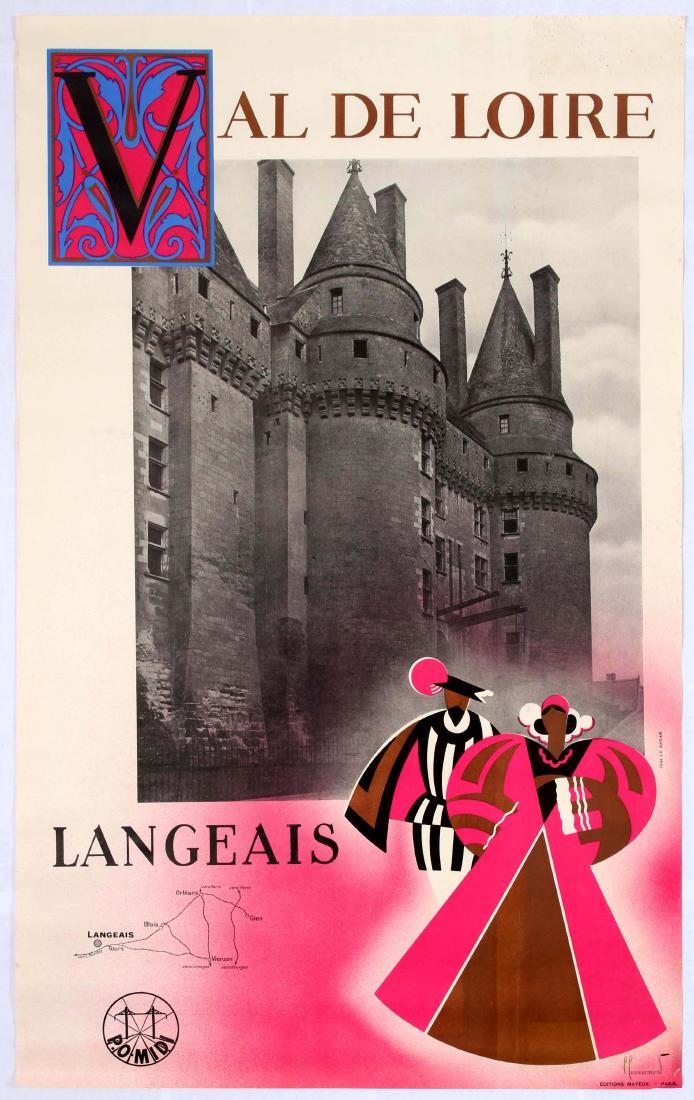 5 Original Travel Posters France Val de Loire Chateux: Group of five original vintage travel posters advertising destinations in France. 1. Original vintage travel advertising poster for France. The Loire Valley, spanning 480 kilometres, is located in the