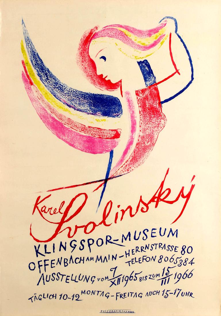 Original Advertising Poster Karel Svolinsky Art: Original vintage advertising poster for an exhibition of works by the Czech artist Karel Svolinsky (1896-1986) held at the Klingspor Museum in Offenbach Germany from 7 December 1965 to 15 March 1966. 