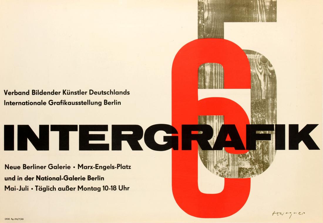 Original Advertising Poster Intergrafik 65 German: Original vintage art exhibition poster - Intergrafik - an international exhibition of graphic work by the Association of German Visual Artists held at the Neue Berliner Gallery and National Gallery in