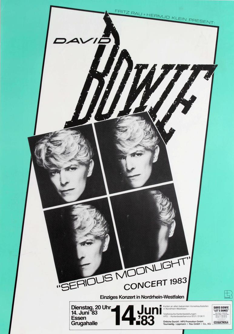 Original Advertising Poster David Bowie Serious: Original vintage advertising poster in German: Fritz Rau Hermjo Klein present: David Bowie Serious Moonlight Concert 1983 ââ‚¬â€œ Only Concert in Nordrhein-Westfalen Sunday 20 June 1983