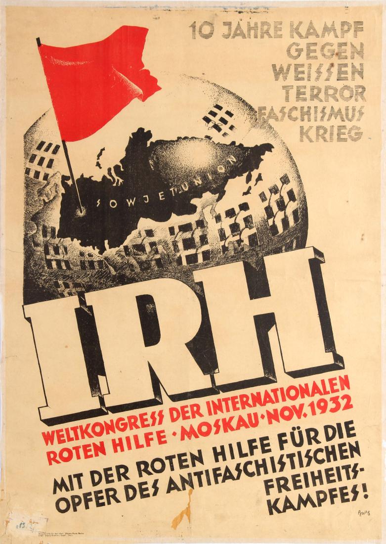 Original Propaganda Poster Commuism IRH World Congress: Original vintage German propaganda poster for the World Congress of International Red Aid / Weltkongress des Internationalen Roten Hilfe IRH held in Moscow in November 1932 in support of the 10 year f