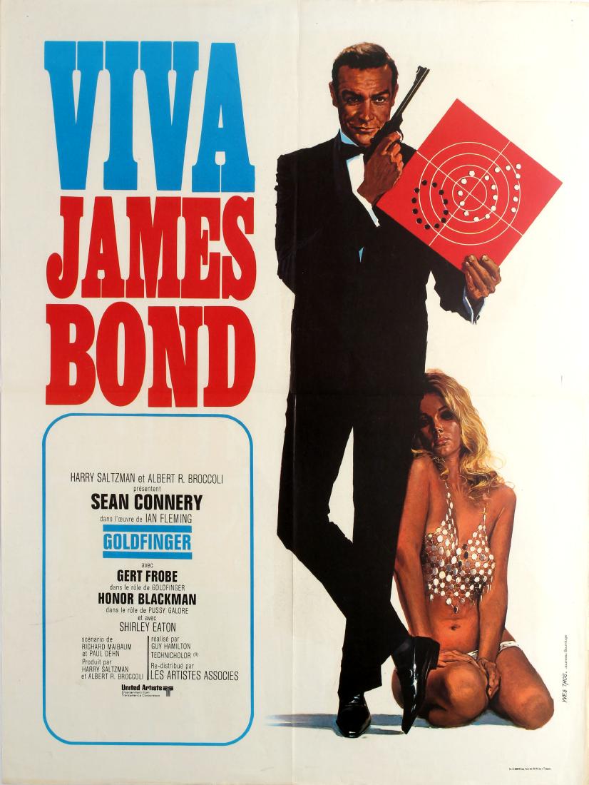 Original Cinema Poster James Bond Goldfinger France: Original vintage movie poster for the French re-release of the classic British spy film Goldfinger Viva James Bond directed by Guy Hamilton and starring Sean Connery in the lead role, Gert Frobe as Go