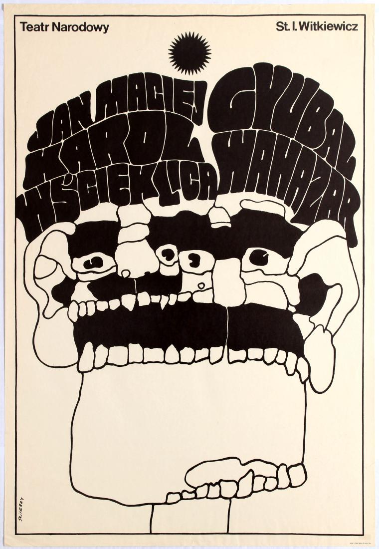 Advertising Poster Theatre Plays Jan Maciej Karol: Polish Advertising Original VintagePoster for the theatre plays Jan Maciej Karol Hellcat and Gyubal Wahazar, by St. I. Witkiewicz â€“ Waldemar Swierzy National Theatre, Warsaw (Teatr Narodowy) â