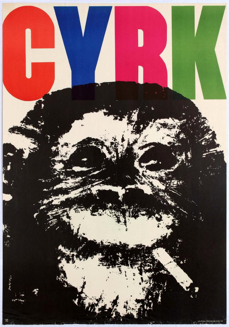 Advertising Poster Cyrk Chimpanzee Monkey Waldemar: Polish Advertising Original VintagePoster Cyrk Polish Circus Original VintagePoster - Smoking Chimpanzee â€“ 1964 â€“ Waldemar Swierzy Country: Poland. Year: 1964. Artist: Waldemar Swierzy. 