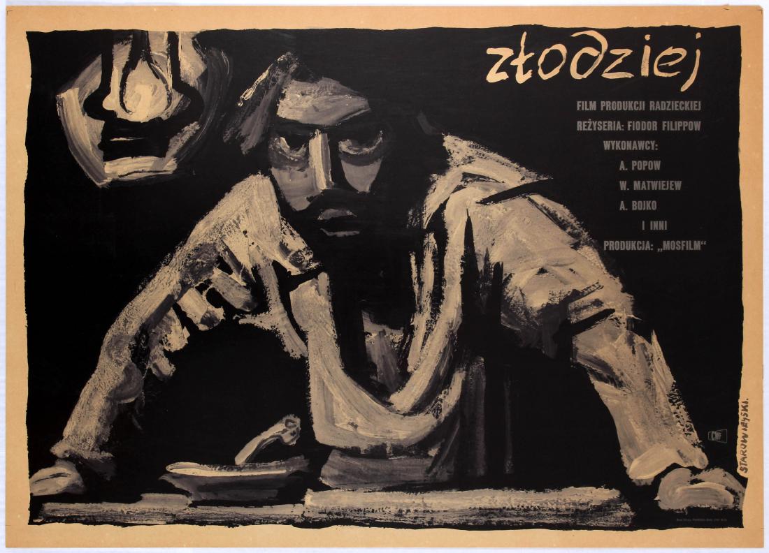 Movie Poster USSR Thief Poland Franciszek Starowiesky: Polish Movie Original Vintage Poster for the Soviet film The Thief (Zlodziej) â€“ Franciszek Starowiesky Directed by Fiodor Filippow - Starring: Andrej Popow, Witalij Matwiejew, A. Bojko - Countr