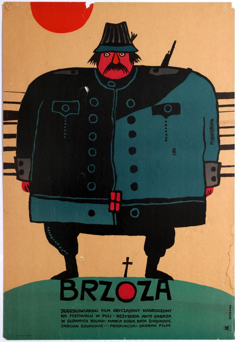 Movie Poster Yugoslavia The Birch Tree Butenko: Polish Movie Original Vintage Poster for the 1967 Yugoslavian film The Birch Tree (Brzoza) â€“ Butenko Directed by Ante Babaja - Starring: Manca Kosir, Velimir 'Bata' Zivojinovic, Fabijan Sovagov
