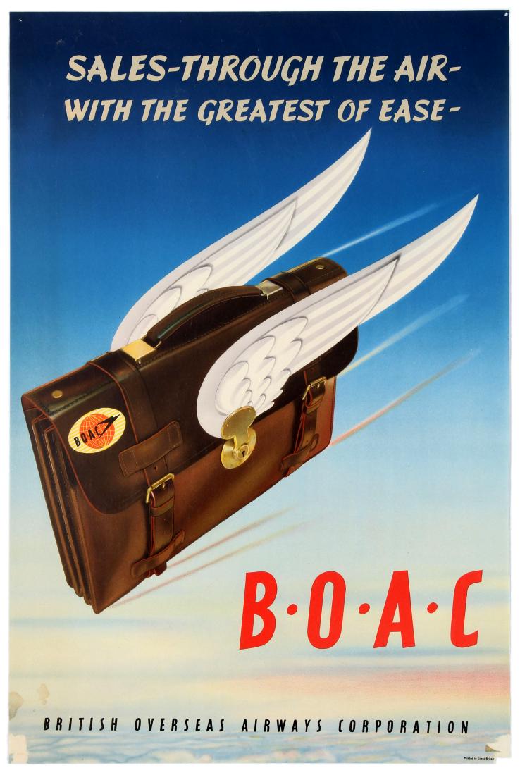 Advertising Poster BOAC Airline Sales Flying Suitcase: Advertising Original Vintage Poster â€“ Sales-Through the Air â€“ With the Greatest of Ease â€“ BOAC British Overseas Airways Corporation. British Overseas Airways Corporation (BOAC) wa