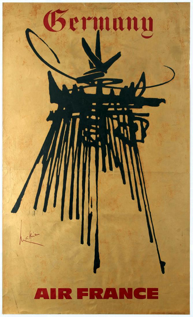 Travel Poster Air France Germany Georges Mathieu 1968: Travel Advertising Original Vintage Poster â€“ Air France Germany â€“ Georges Mathieu 1968 Country: France. Year: 1968. Artist: Georges Mathieu. Size (cm): 100x60. Good condition, folded as