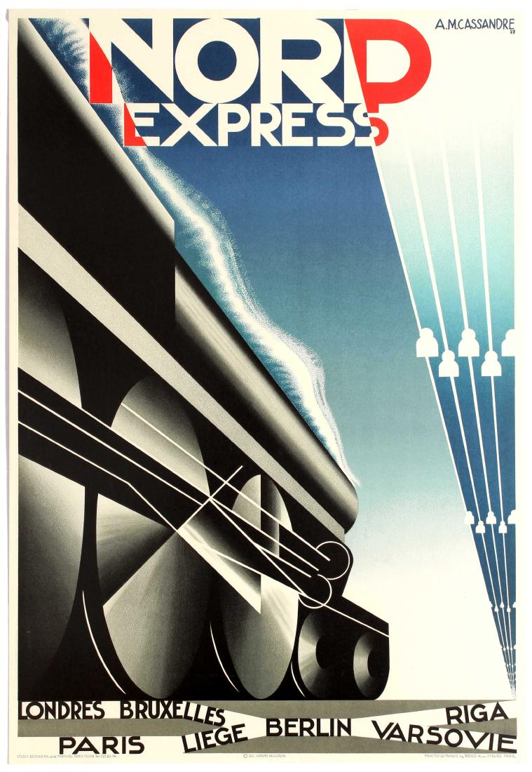 Travel Poster Nord Express Art Deco Cassandre: Travel Advertising Original Vintage Poster Nord Express by Cassandre. Country: France. Year: 1980. Artist: A. M. Cassandre. Size (cm): 102.5x70. Excellent condition.