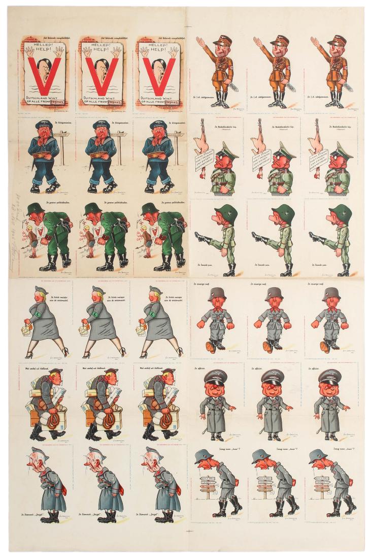 Propaganda Poster - Anti Nazi Dutch Propaganda Poster: Propaganda Poster - Anti Nazi Dutch Propaganda Poster made our of propaganda cards designed by Nico Broekmam in 1941. Country: Netherlands. Year: 1940s. Artist: Nico Broekmam. Size (cm): 100x65 Good c