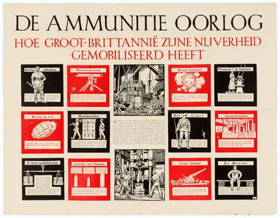 Dutch WWII Propaganda Poster Great Britain Ammunition: Dutch WWII Propaganda Original Vintage Poster - The Ammunition War - How Great Britain has mobilized its Industry. Ammunitie Oorlog. Hoe Groot-Brittannie zijne nijverheid gemobiliseerd heeft