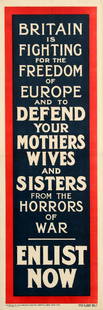 War Poster Britain Is Fighting For The Freedom Of: Original antique World War One recruitment poster issued by the Parliamentary Recruiting Committee - Britain is Fighting for the Freedom of Europe and to Defend your Mothers, Wives and Sisters from