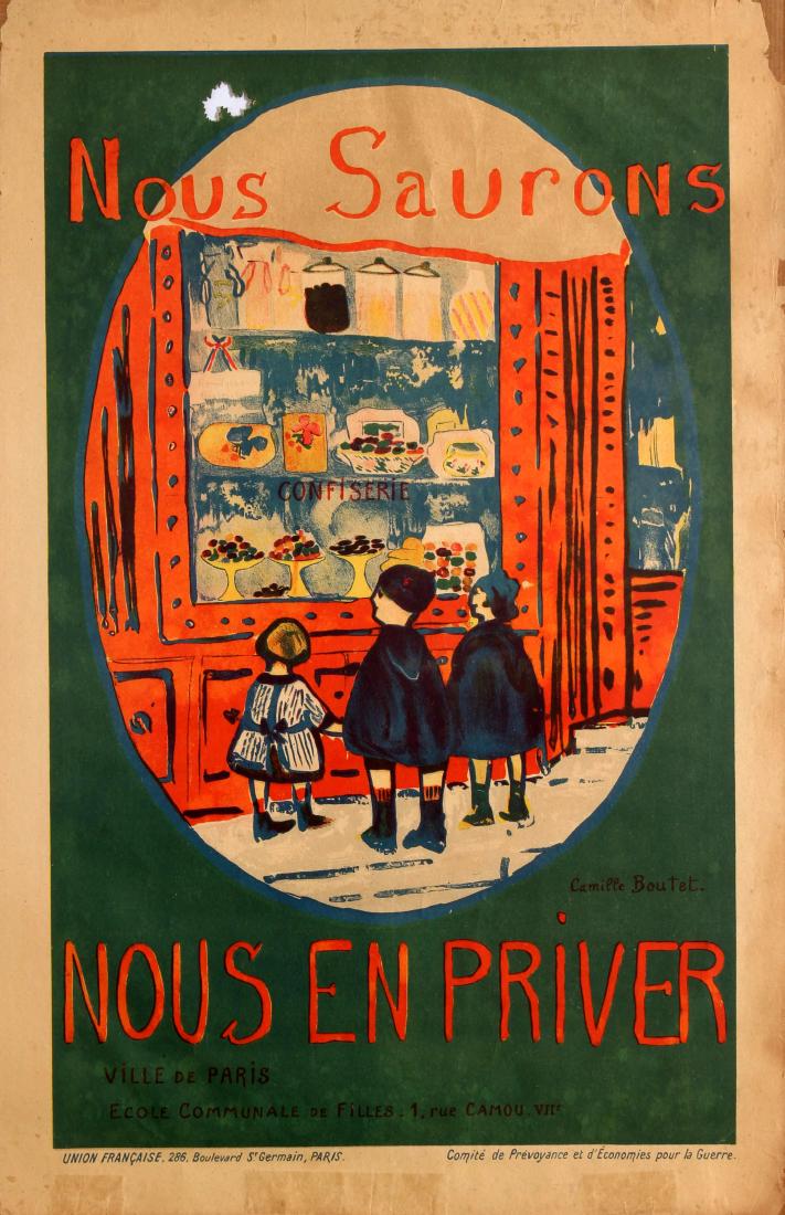 War Poster We Will Manage To Do Without WWI Rations: Original antique World War One food ration poster - Nous Saurons Nous en Priver / We Will Manage To Do Without (We Will Know How To Deprive Ourselves) - published by the French Union / Union Francaise