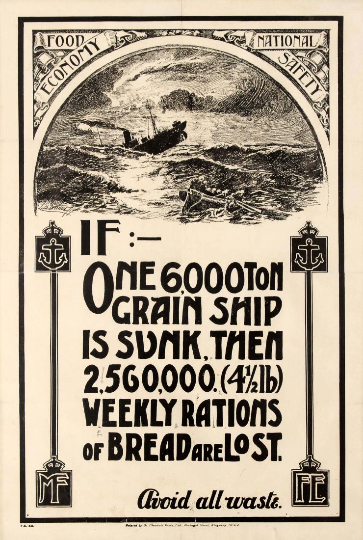War Poster Food Economy National Safety WWI If One 6000: Original antique World War One propaganda poster issued by the League of National Safety to promote rationing and avoiding waste in support of the Food Economy Campaign featuring a stark message in st