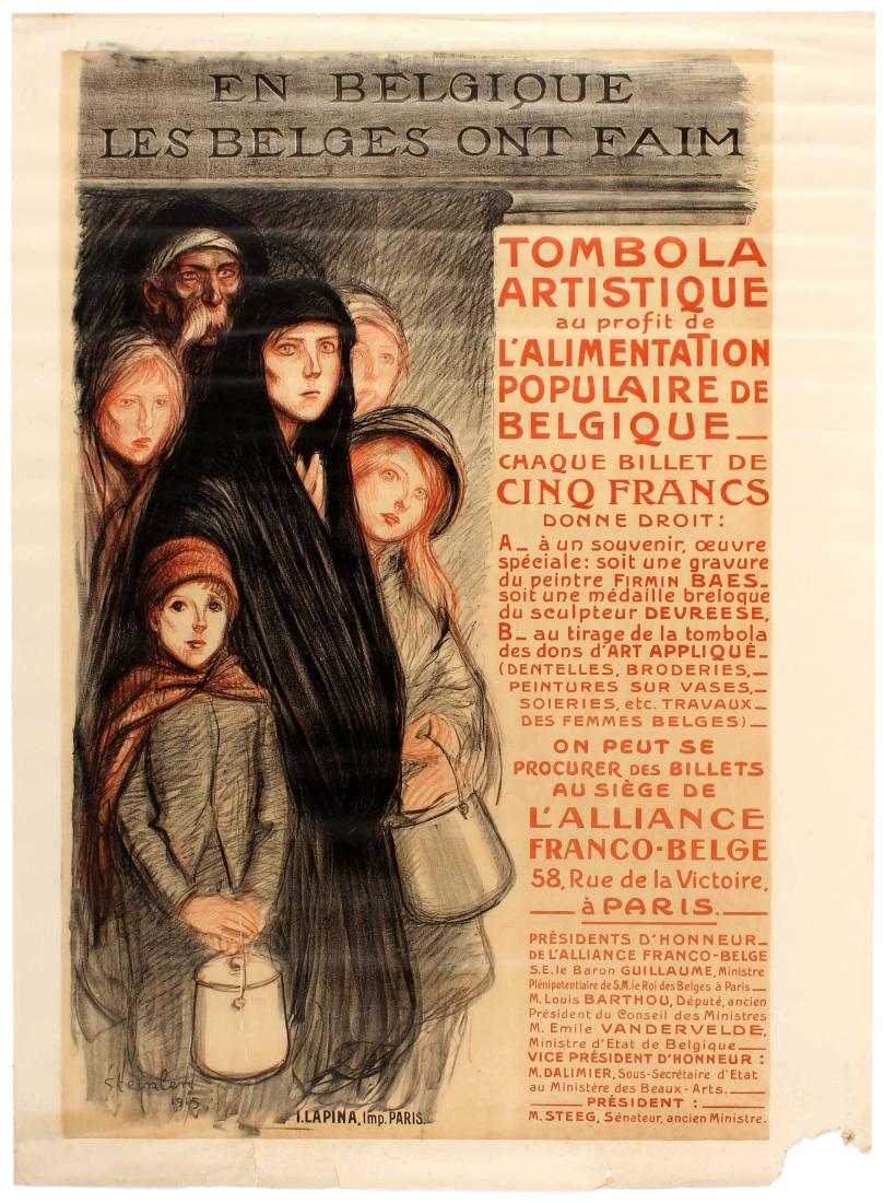 WWI War Poster Belgium Hunger Theophile Steinlen: Original vintage WWI Propaganda Poster - In Belgium the Belgians are Hungry (En Belgique Les Belges Ont Faim). Poster designed by Theophile Alexandre Steinlen (November 10, 1859 â€“ December 13,