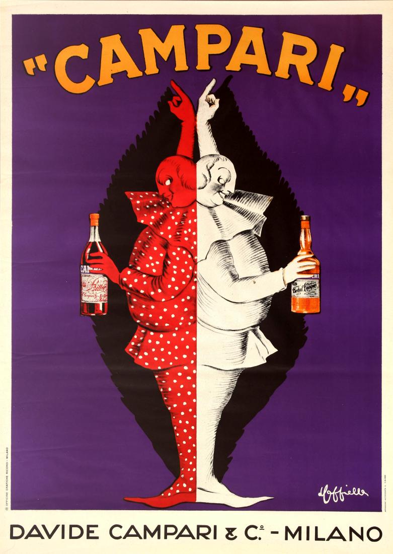 Advertising Poster Campari Cappiello: Large vintage drink advertising poster by the renowned poster artist Leonetto Cappiello (1875-1942) for the Italian alcoholic aperitif drink: Campari Davide Campari Co. Milano. Great design featuring 