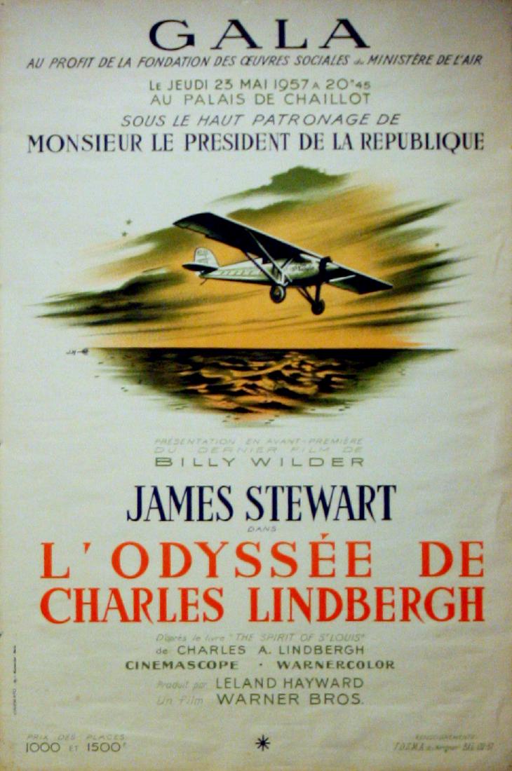 Advertising Poster Art Deco AirplaneCharles Lindbergh: Original vintage advertising poster: Odyssey of Charles Lindbergh - Charity Gala of the Ministry of Air with a presentation of the latest film directed by Billy Wilder (The Spirit of St Louis / l'Odys