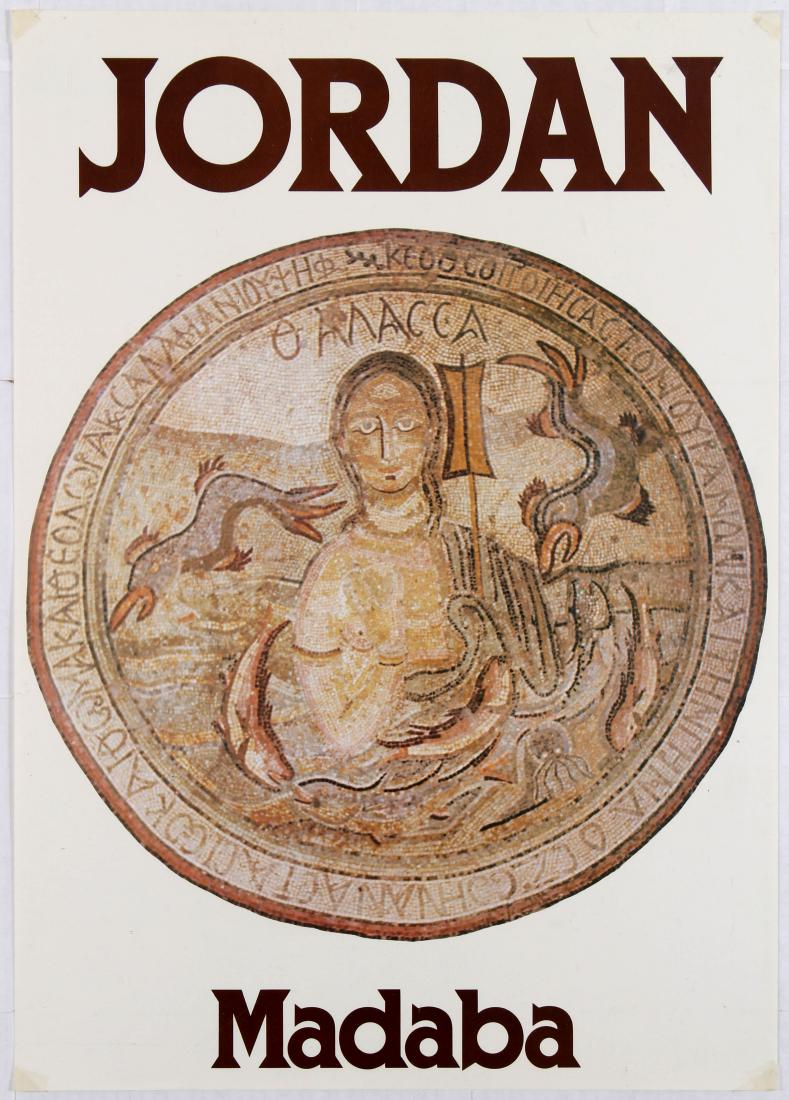 Travel Poster Centovalli Lake Maggiore Switzerland: Set of five travel posters: 1. Travel Poster - Jordan - Madaba. Country: Jordanie. Year: 1980s. Artist: Unknown. Size (cm): 68x48 Very good condition, faint creases and small tears in right margin, sm