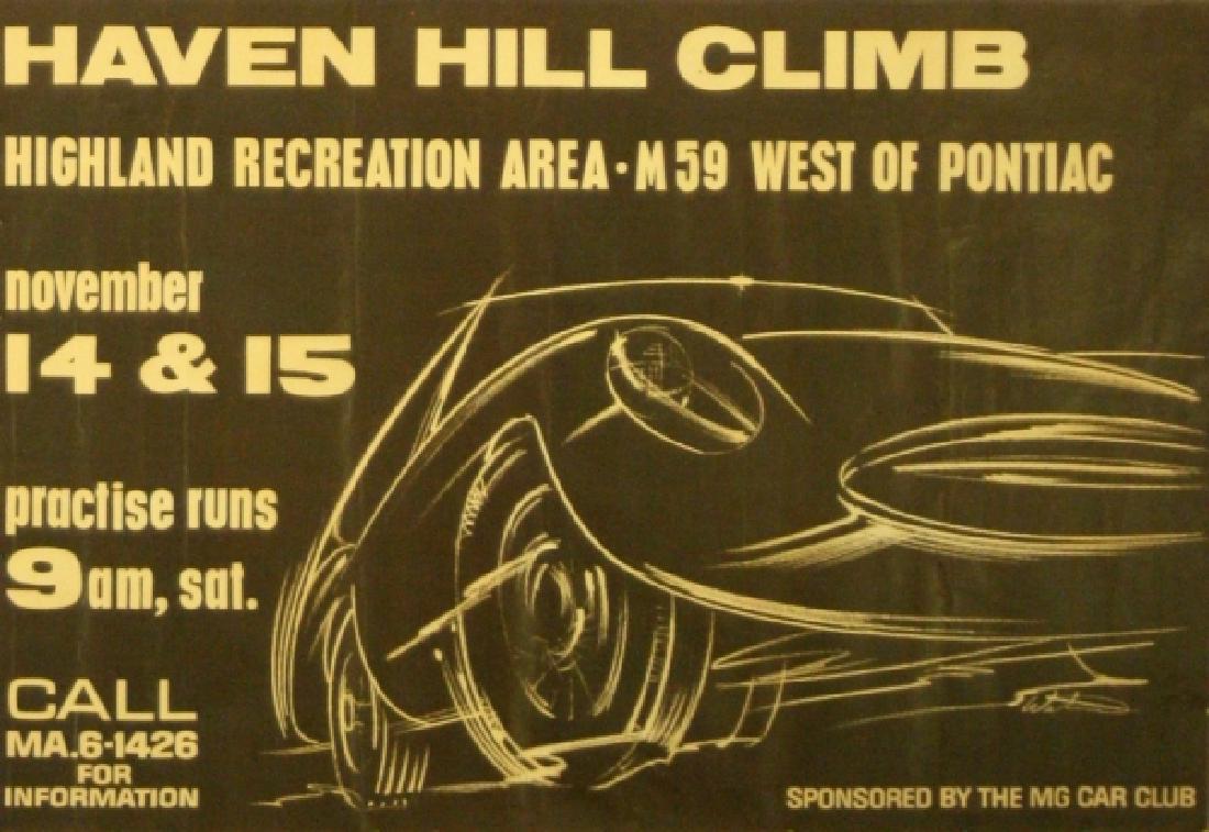 Sport Poster Haven Hill Climb Car Race USA: Original vintage poster for the Haven Hill Climb, Highland Recreation Area M59, West of Pontiac, Sponsored by MG Car Club. This race was held at the former estate of Edsel Ford, the son of Henry Ford.