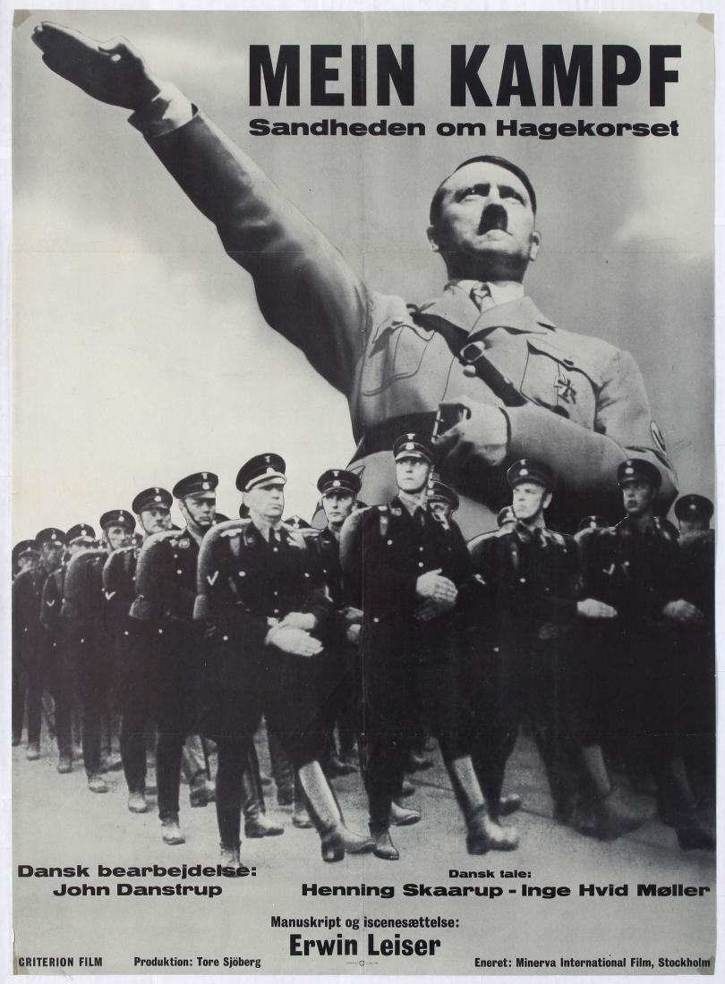Movie Poster Mein Kampf Hitler Swastika Truth: Movie Poster - Mein Kampf - The Truth about the Swstika - Directed by Erwin Leiser Country: Denmark. Year: 1960. Artist: Unknown. Size (cm):85x62 Very good condition, folded as issued, faint creases, 