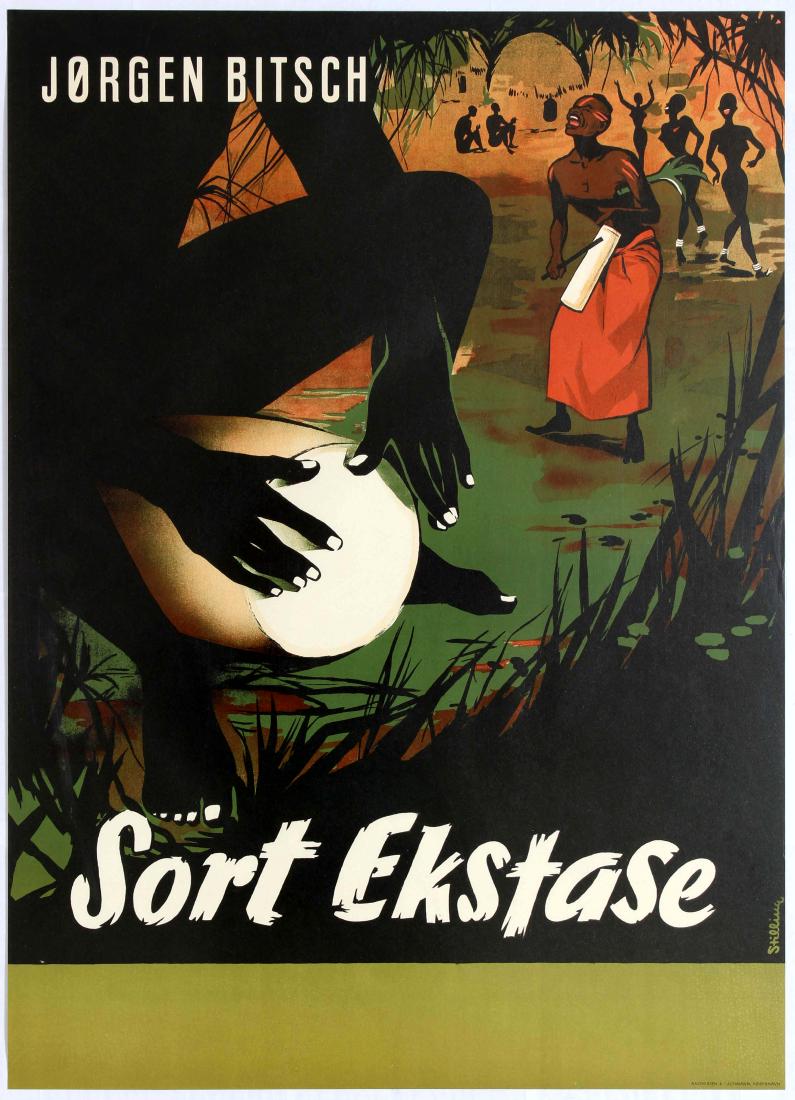 Movie Poster Black Ecstasy Africa Sort Ekstase Jorgen: Original vintage movie poster for a documentary film Sort Ekstase (Black Ecstasy) directed by the Danish adventurer, author, lecturer and film producer Jorgen Bitsch (1922-2005) about his expedition t