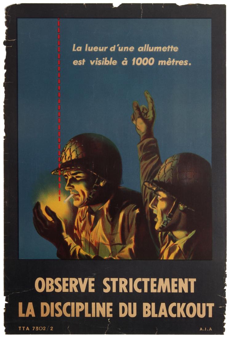 Propaganda Poster Observe Blackout WWII Canada: Original vintage World War Two propaganda poster Strictly Observe the Discipline of the Blackout / Observe Strictement la Discipline du Blackout - featuring a great illustration of two soldiers lighti
