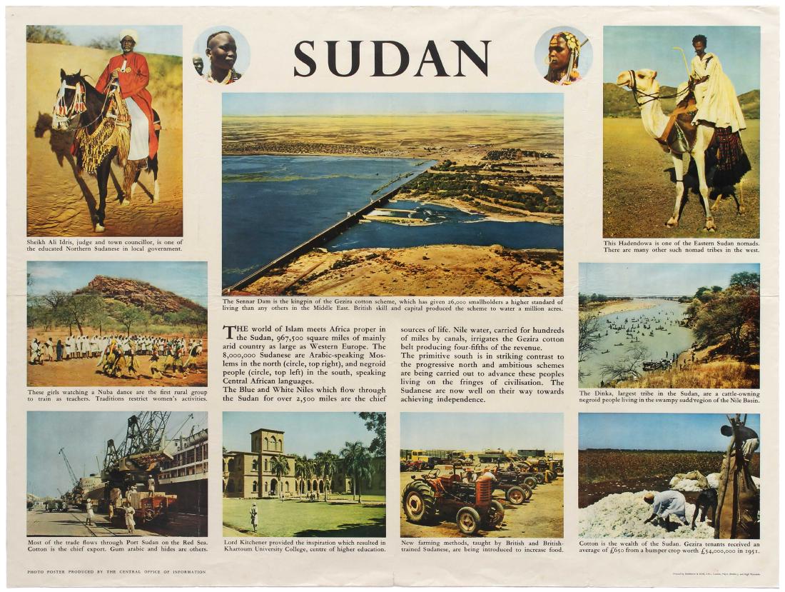 Propaganda Poster Sudan Africa: Original vintage propaganda photo poster produced by the Central Office of Information, to present the northeast African country Sudan, with colour photographs illustrating various aspect of the Sudan