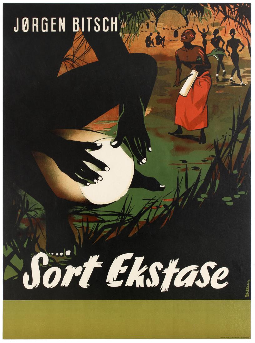 Film poster Black Ecstasy Africa Documentary Jorgen: Original vintage movie poster for a documentary film Sort Ekstase (Black Ecstasy) directed by the Danish adventurer, author, lecturer and film producer Jorgen Bitsch (1922-2005) about his expedition t