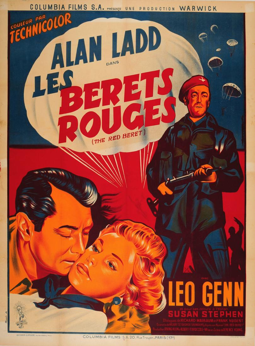 Cinema Poster The Red Beret UK Paratroopers: Original vintage movie poster for the French release of a British war drama film The Red Beret / Les Berets Rouges based on the novel by Hilary Saint Georges Saunders, directed by Terence Young and st