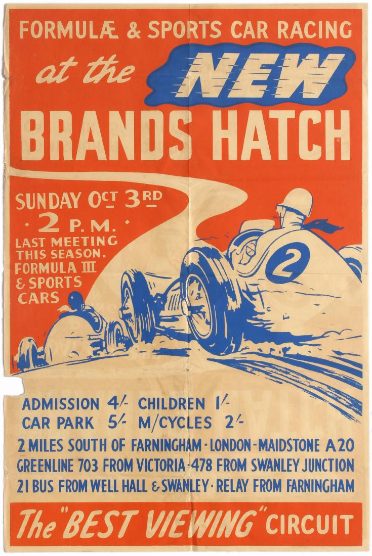 Sport Poster Formula 3 Sports Car Racing Brands Hatch: Original vintage Brands Hatch Racing Racing poster for the last meeting of the season held on Sunday, October 3, 1954 at the new Brands Hatch circuit. Brands Hatch is a motor racing circuit in West Ki
