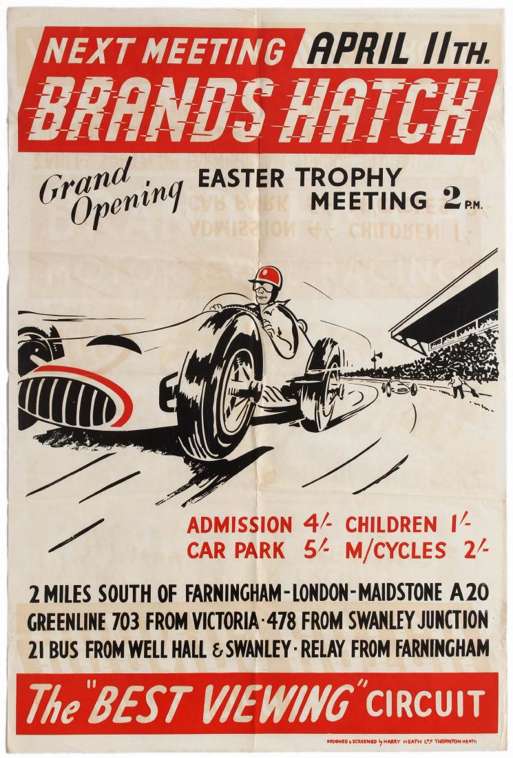 Sport Poster Brands Hatch 500cc Car Racing Easter: Original vintage Brands Hatch Racing Racing poster for the Easter Trophy Meeting race held on April 11. Here is a caption from Motor Sports Magazine: The opening meeting of the season was held on Apri