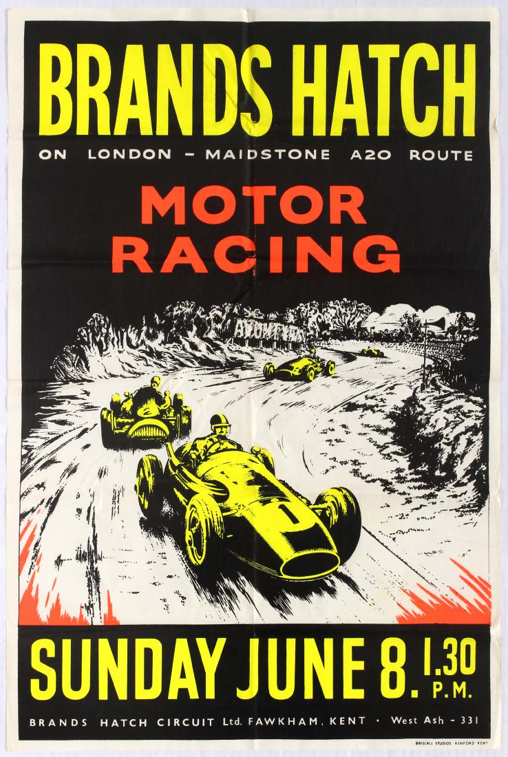Sport Poster Brands Hatch Motor Car Racing 1961: Original vintage Brands Hatch Motor Racing poster for the race held on Sunday, June 8, 1961. Brands Hatch is a motor racing circuit in West Kingsdown, Kent, England. First used as a grasstrack motorcy