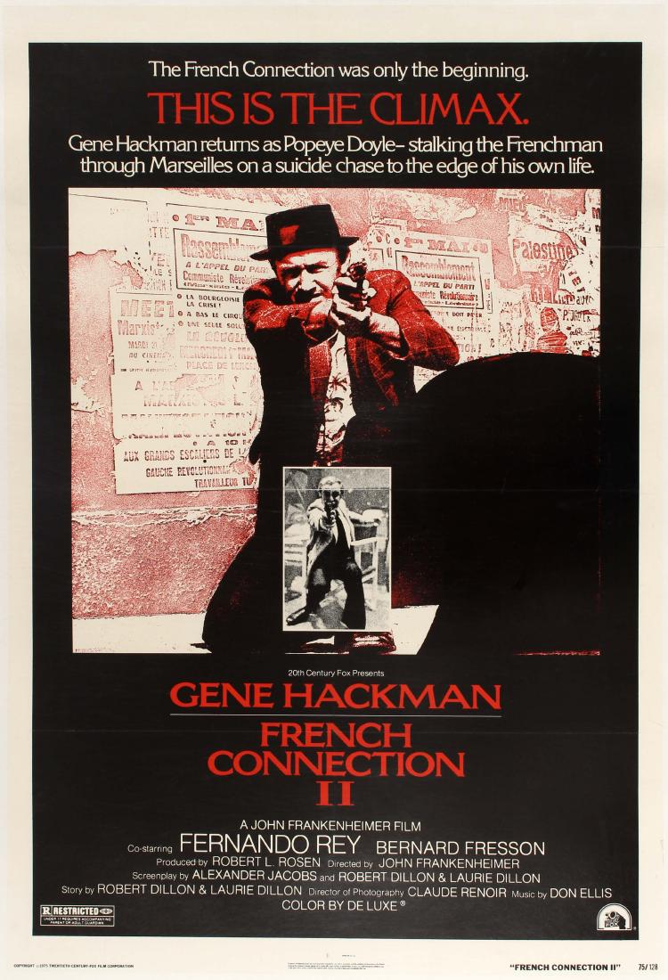Film Poster French Connection II Gene Hackman: Original vintage movie poster for the American film French Connection Part 2, the 1975 John Frankenheimer France crime action thriller sequel starring Gene Hackman, Fernando Rey, Bernard Fresson, Ed L