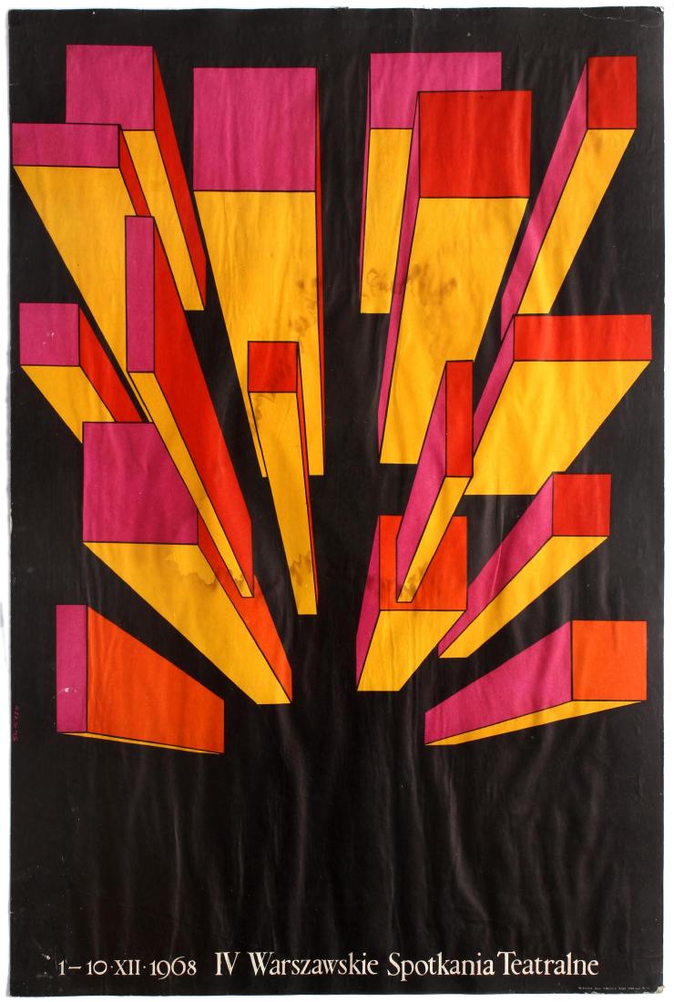 Advertising Poster Warsaw Theatre Meetings Waldemar: Original vintage Polish Advertising for the IV Warsaw Theatre Meetings, 1968 by renowned Polish graphic artist Waldemar Swierzy. Waldemar Åšwierzy (c. 1931 â€“ 27 November 2013) was a Polish ar