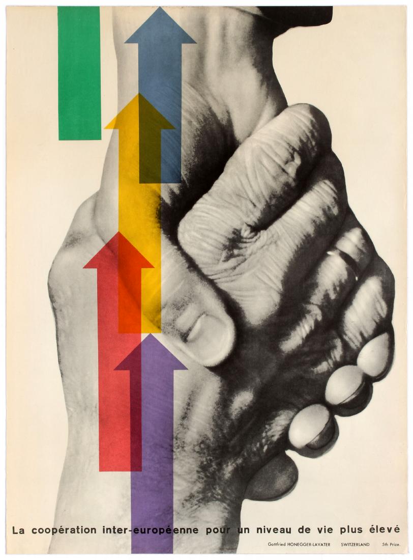 Propaganda Poster ERP Marshall Plan Inter-European: Original vintage propaganda poster for the post-war US sponsored European Recovery Program (1948) known as the Marshall plan - ERP Inter-European Cooperation for Higher Living Standard / La Cooperatio