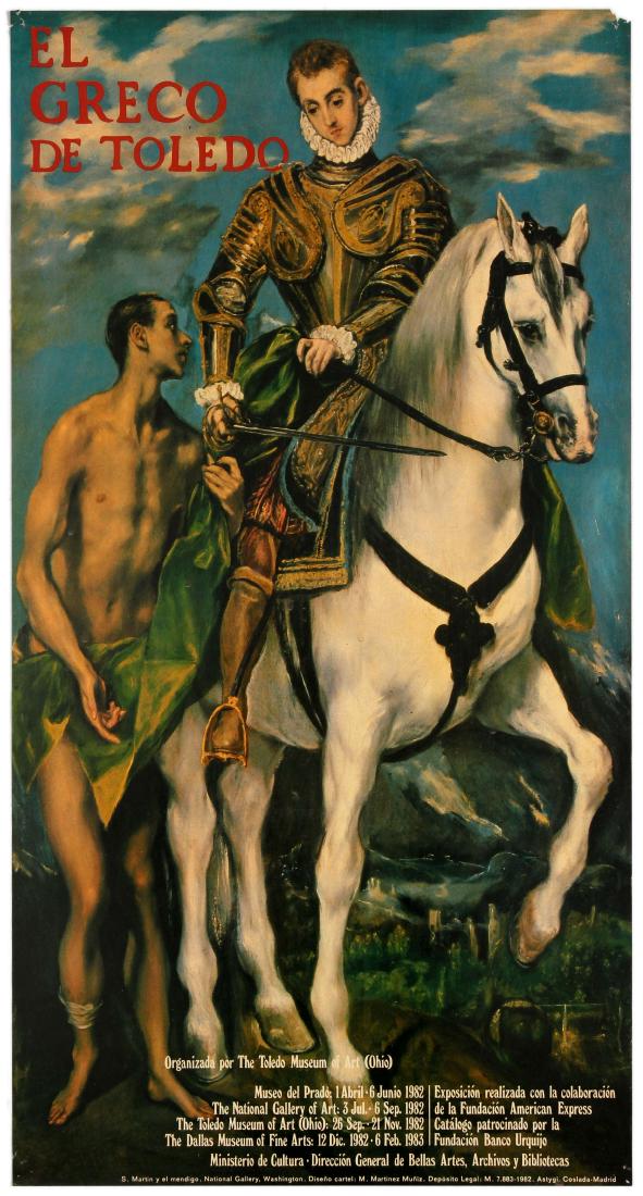 Advertising Poster El Greco de Toledo Exhibition 1982: Original vintage advertising poster published to promote an exhibition of El Greco's works organised by the Toledo Museum of Art in Ohio and touring the cities of Madrid, Washington and Dallas between