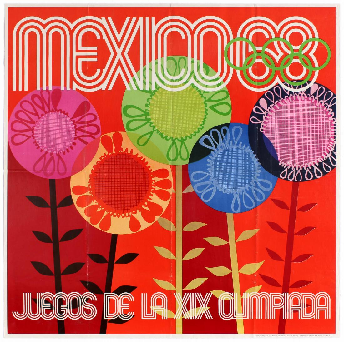 Sport Poster Mexico Olympic Games 1968 Flowers Lance: Original vintage sport event poster for the 1968 Summer Olympics in Mexico / Juegos de la XIX Olimpiada. The 1968 Summer Olympics (Spanish: Juegos OlÃ­mpicos de Verano de 1968), officially known as