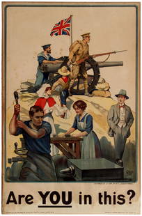 War Poster Are You In This British WWI Recruitment: Original vintage WWI propaganda poster published by the Parliamentary Recruiting Committee in London: Are You in this? Designed by Sir Baden-Powell, who founded the Boy Scout movement after his