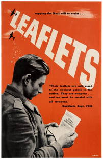 War Poster WWII Leaflets Sapping The Nazi Will To: Original vintage World War Two propaganda poster: Sapping the Nazi will to resist... Leaflets. This poster features a black and white photographs showing a German soldier reading a leaflet dropped by