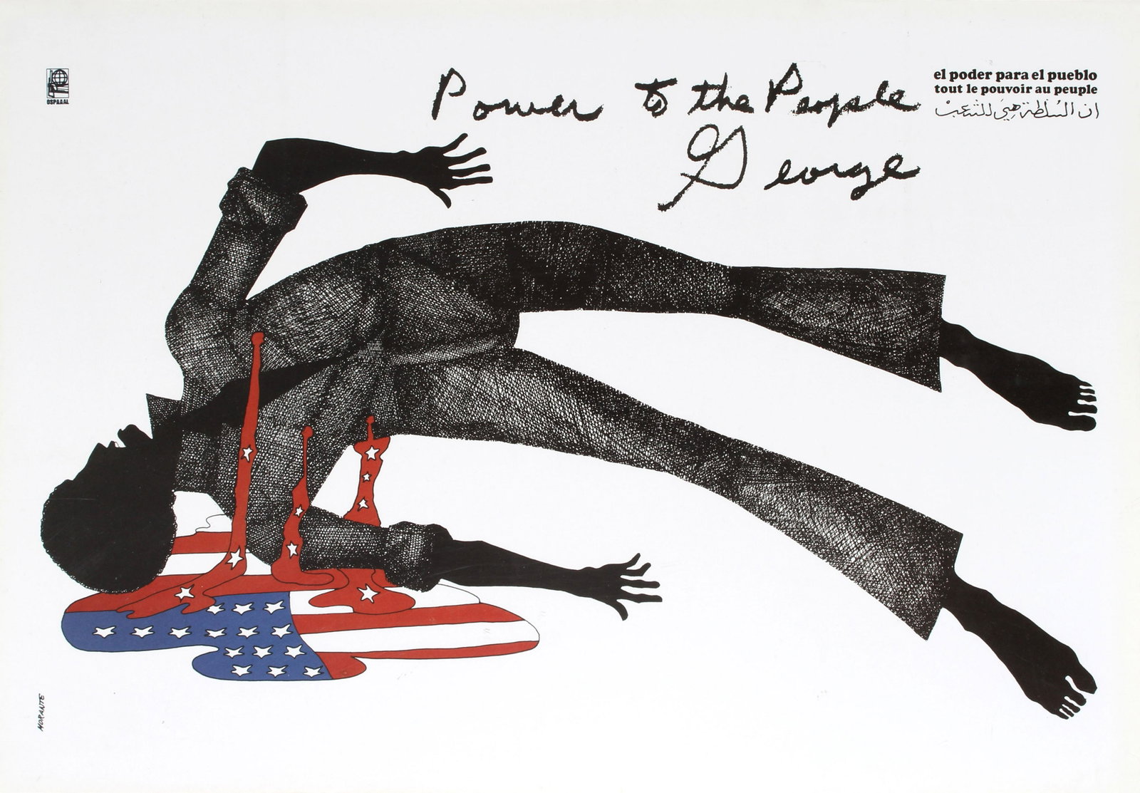 Propaganda Poster OSPAAAL Power to the People George: Original vintage propaganda poster published by the Organisation of Solidarity with the People of Asia Africa and Latin America (OSPAAAL), an organisation founded in Havana Cuba in 1966 as a political