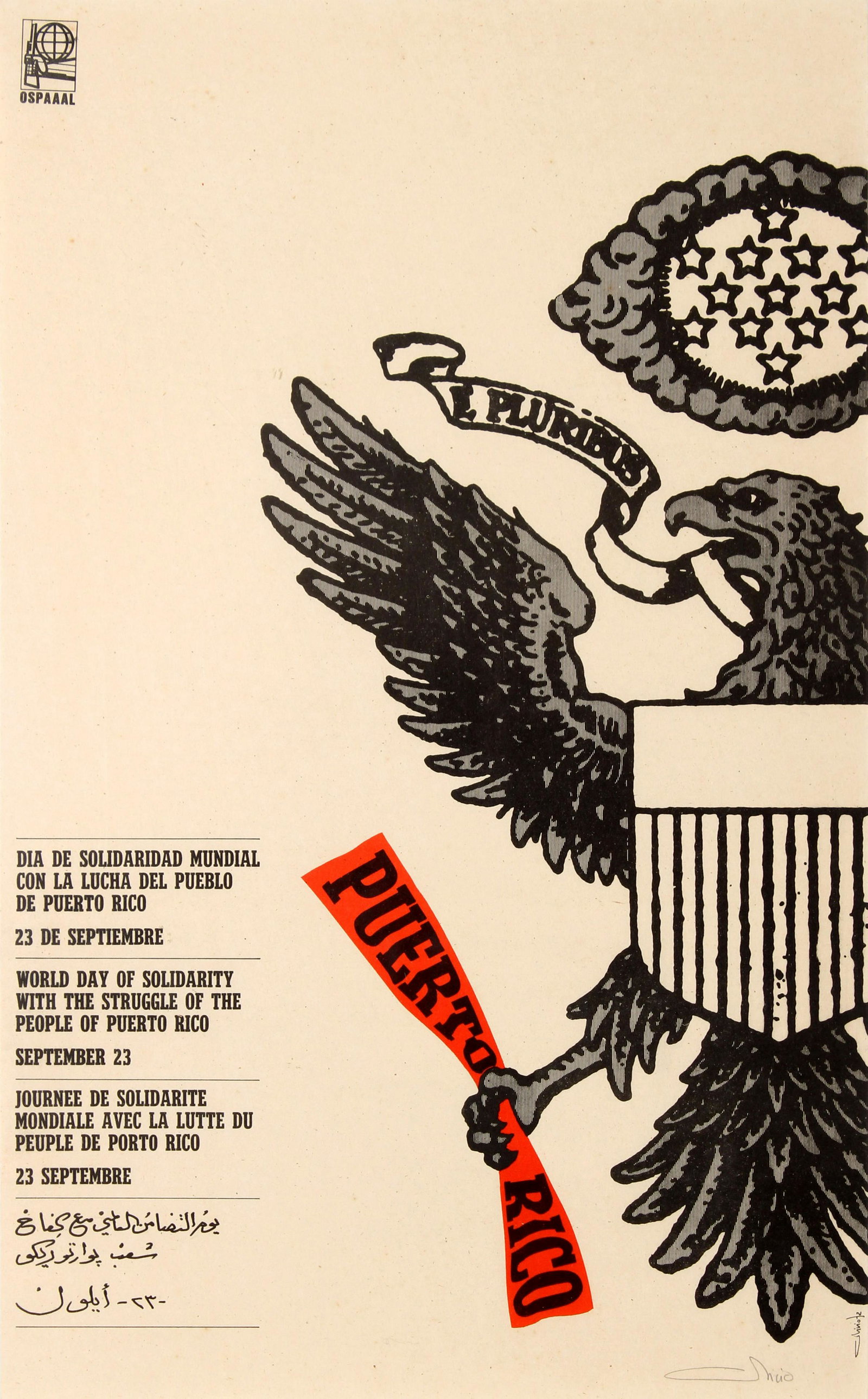 Propaganda Poster OSPAAAL Puerto Rico USA World Day Of: Original vintage propaganda poster published by the Organisation of Solidarity with the People of Asia Africa and Latin America (OSPAAAL), an organisation founded in Havana Cuba in 1966 as a political