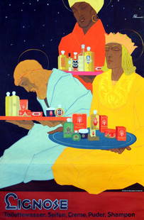 Advertising Poster Lignose Three Kings Art Deco Beauty: Original vintage Art Deco poster advertising products of a German company Lignose featuring stunning colourful graphics with the image of three Kings delivering perfume, creams and other beauty
